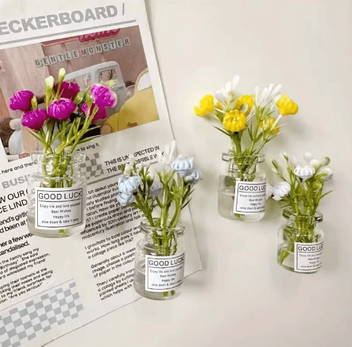 Mini Vase Fridge Magnets Set 8 Pieces | 3D Decorative Design | Strong Hold for Notes, Photos & Fridge Decor Display 3