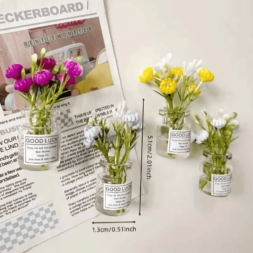 Mini Vase Fridge Magnets Set 8 Pieces | 3D Decorative Design | Strong Hold for Notes, Photos & Fridge Decor Display 4