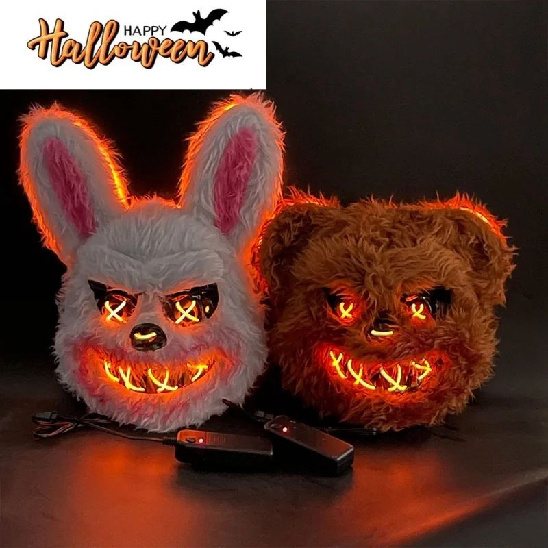LED Light Up Horror Mask | Bloody Rabbit & Bear Styles | Glowing Eyes for Halloween Parties, Cosplay Conventions and Stage Shows 1