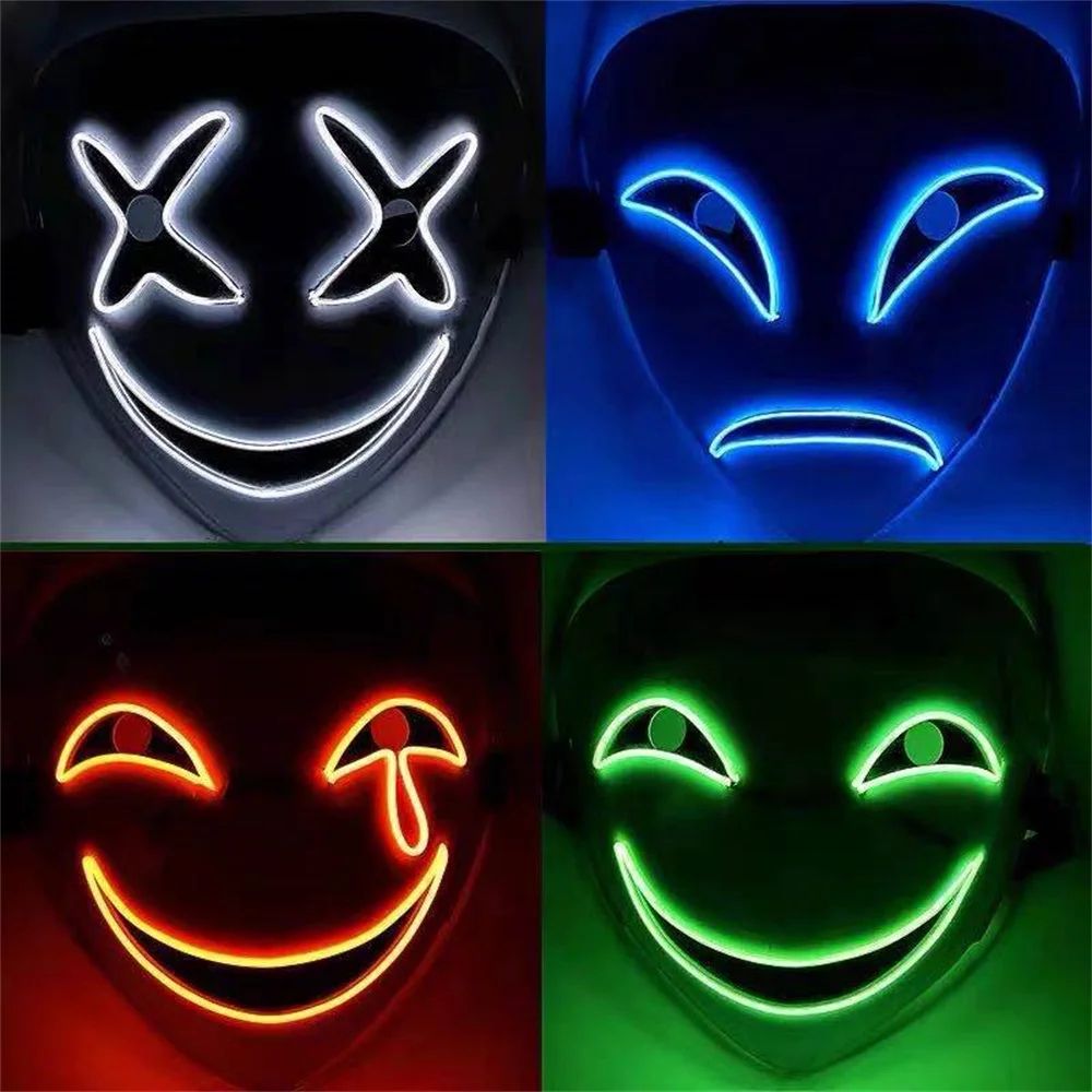 LED Clown Mask Halloween Costume | Light-Up Glowing Grin, Non-Flickering LED Lines | ABS Build, Battery Powered 1