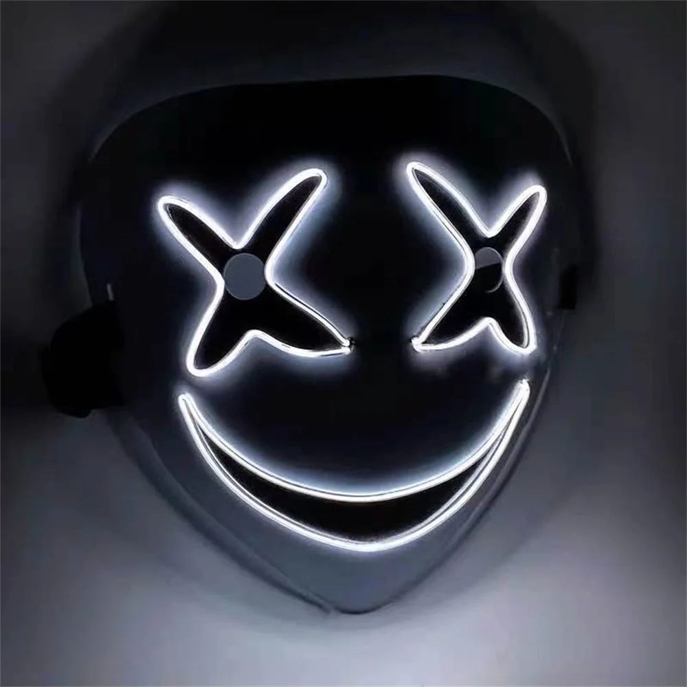 LED Clown Mask Halloween Costume | Light-Up Glowing Grin, Non-Flickering LED Lines | ABS Build, Battery Powered 2