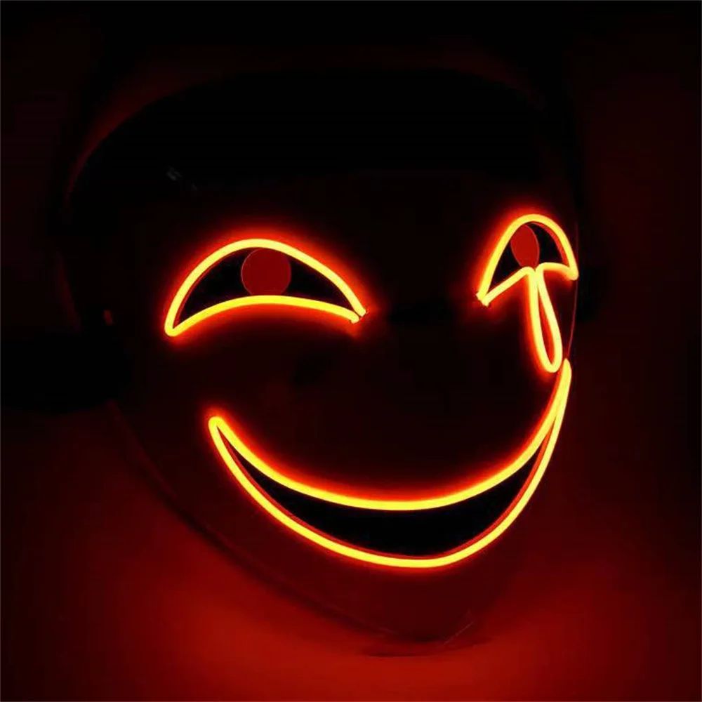 LED Clown Mask Halloween Costume | Light-Up Glowing Grin, Non-Flickering LED Lines | ABS Build, Battery Powered 5