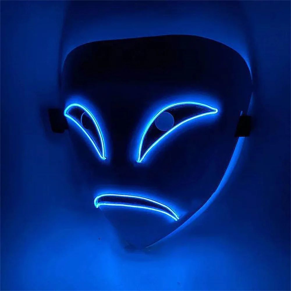 LED Clown Mask Halloween Costume | Light-Up Glowing Grin, Non-Flickering LED Lines | ABS Build, Battery Powered 11