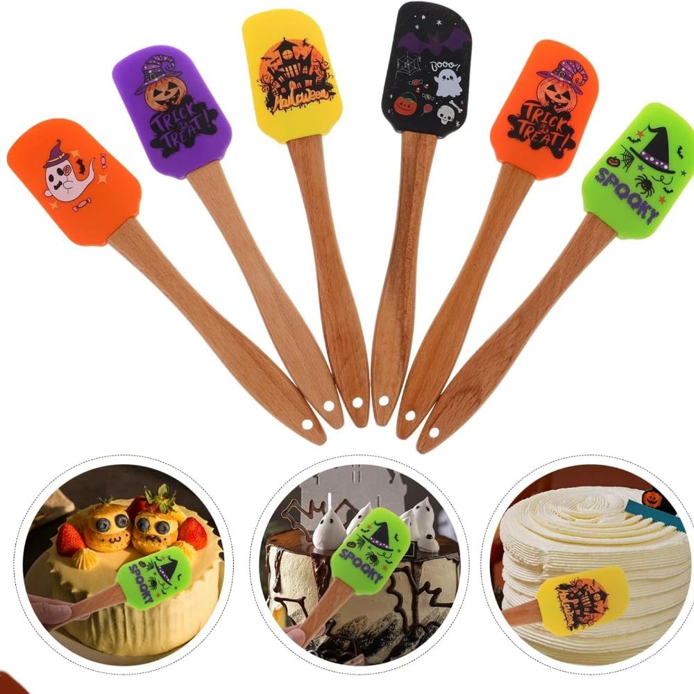 Silicone Baking Spatula Halloween Design | 5-Piece Set with Wooden Handles | Heat Resistant Non-Stick Scraper Tool 1