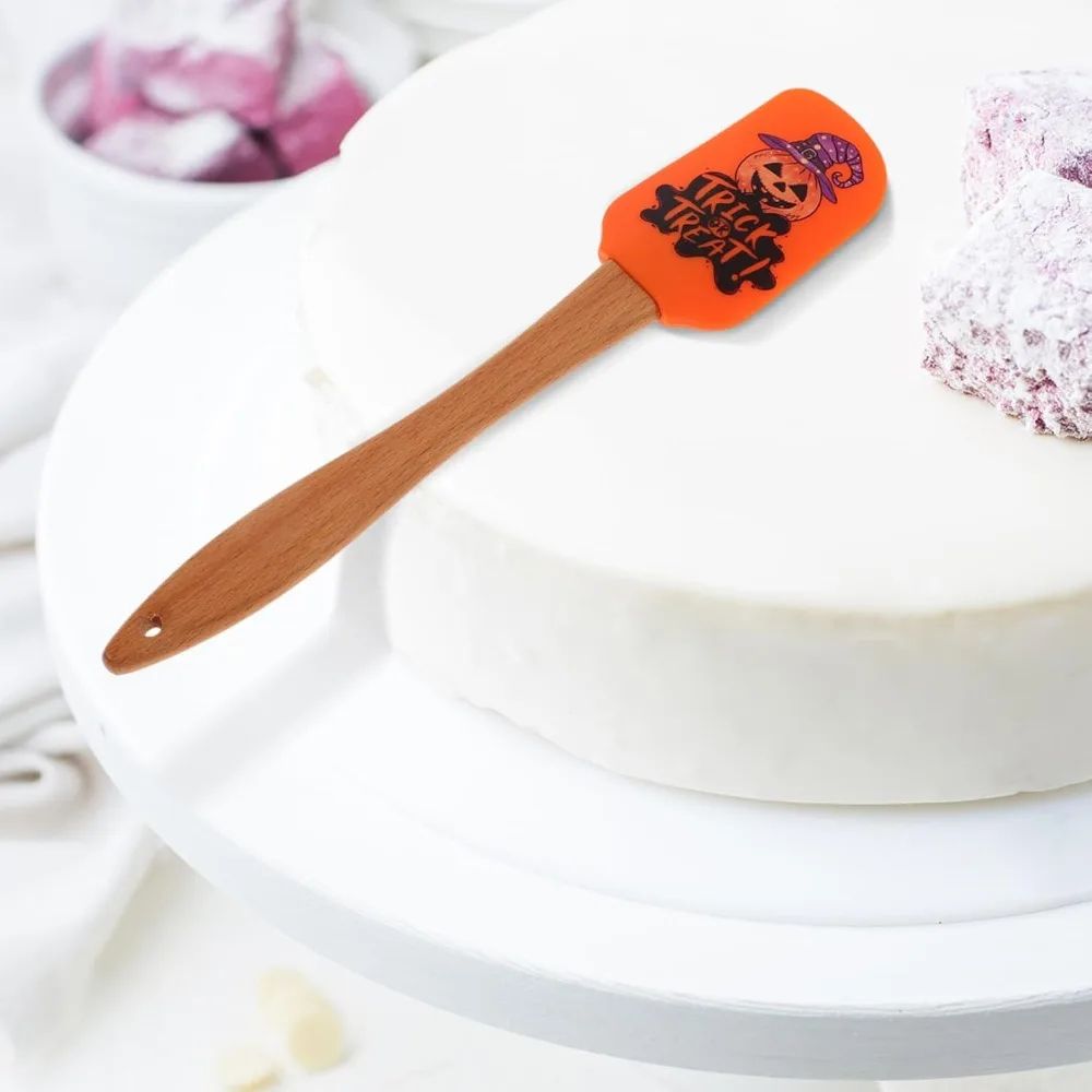 Silicone Baking Spatula Halloween Design | 5-Piece Set with Wooden Handles | Heat Resistant Non-Stick Scraper Tool 2