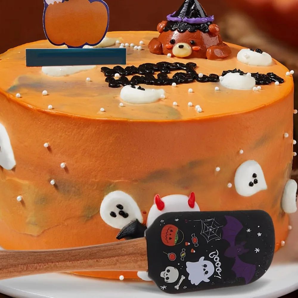 Silicone Baking Spatula Halloween Design | 5-Piece Set with Wooden Handles | Heat Resistant Non-Stick Scraper Tool 3