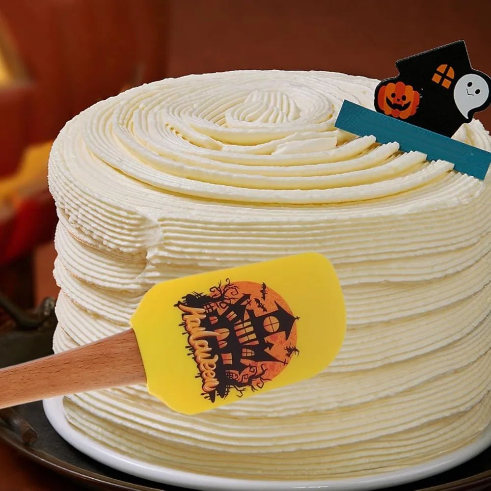 Silicone Baking Spatula Halloween Design | 5-Piece Set with Wooden Handles | Heat Resistant Non-Stick Scraper Tool 4