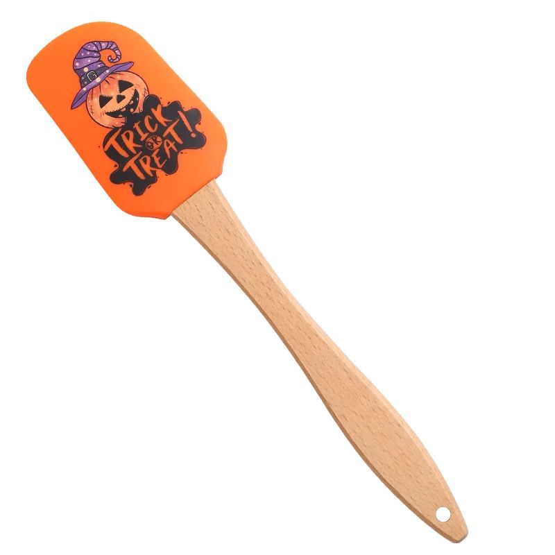 Silicone Baking Spatula Halloween Design | 5-Piece Set with Wooden Handles | Heat Resistant Non-Stick Scraper Tool 9