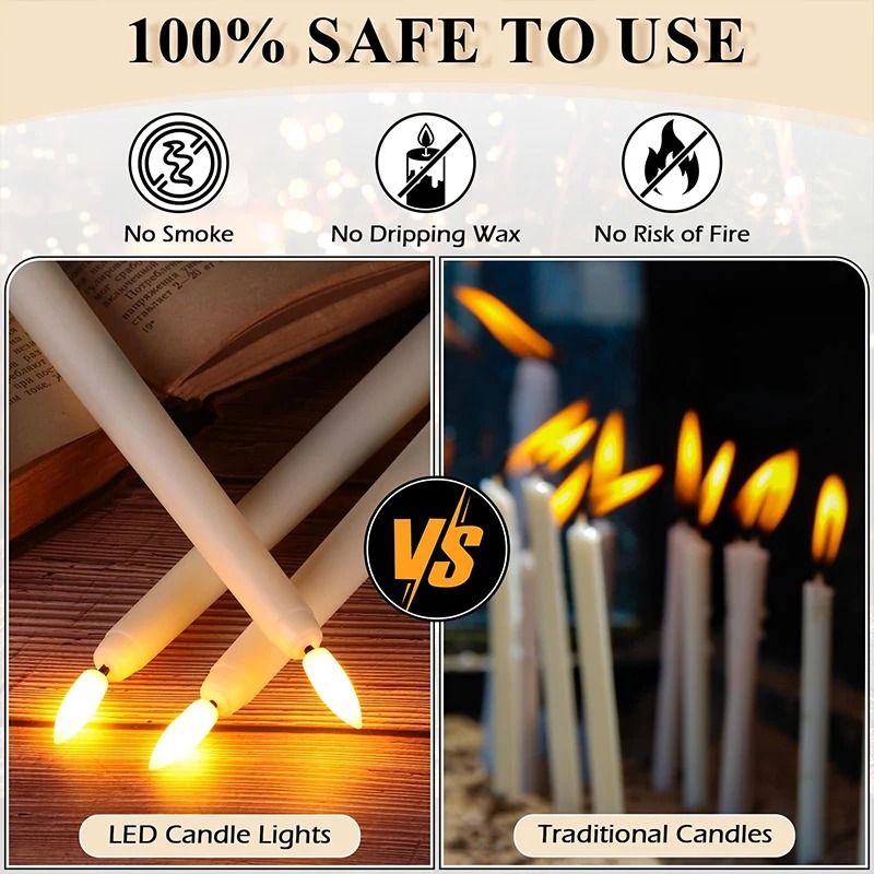 Flameless LED Taper Candles Set of 12 | Realistic Flickering Flame | Battery-Operated, Reusable, Drip-Free & Smoke-Free 5
