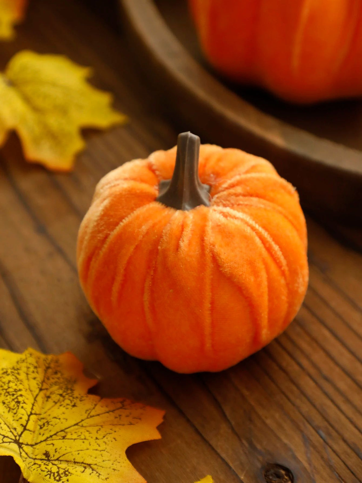 Velvet Artificial Pumpkin Autumn Décor | Plush Textured Shell with Decorative Stem | Reusable Foam-Filled Design 5