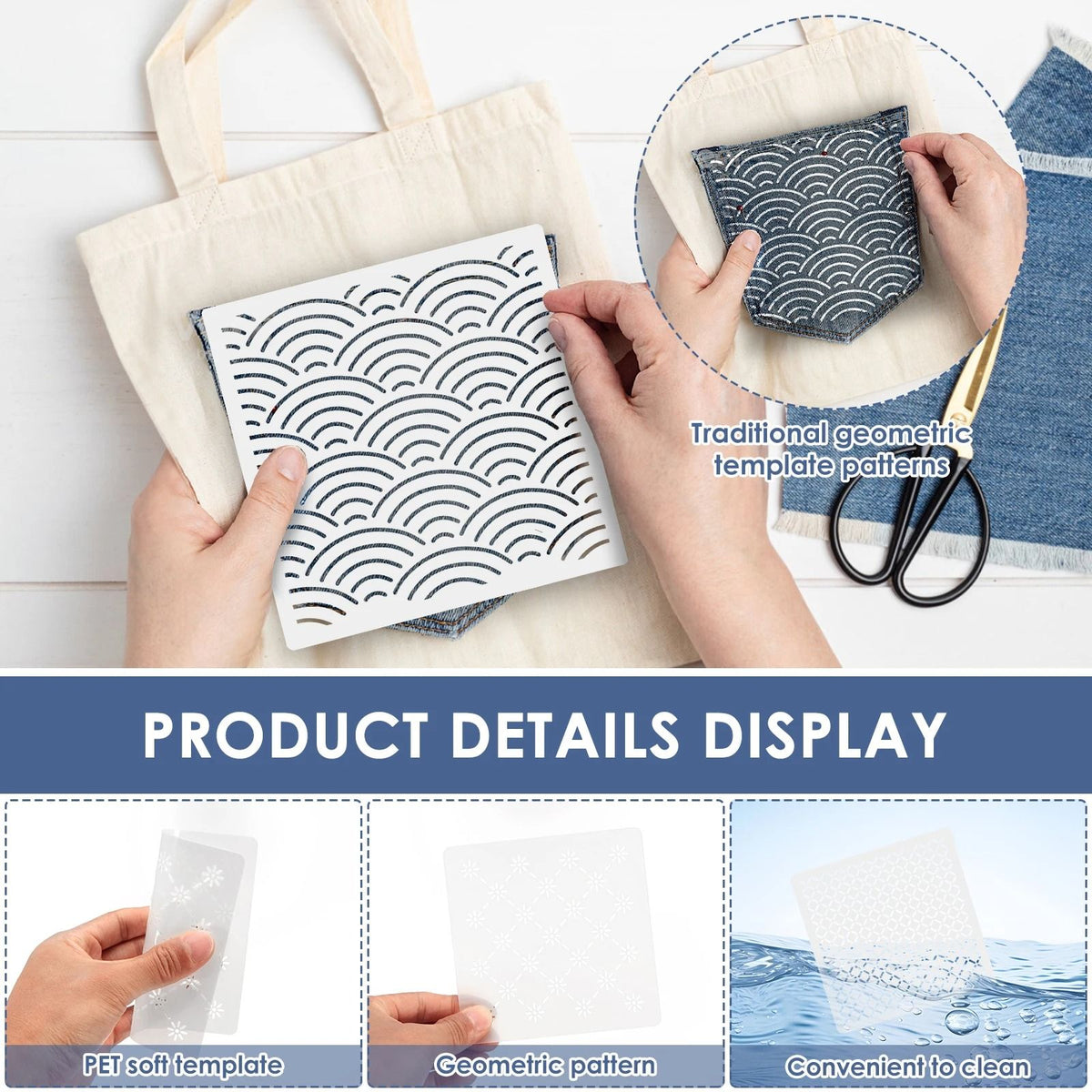Sashiko Embroidery Stencil Kit 12 Piece Set | Reusable Templates with Thread, Needles & Thimble | Beginner Hand Stitching 4