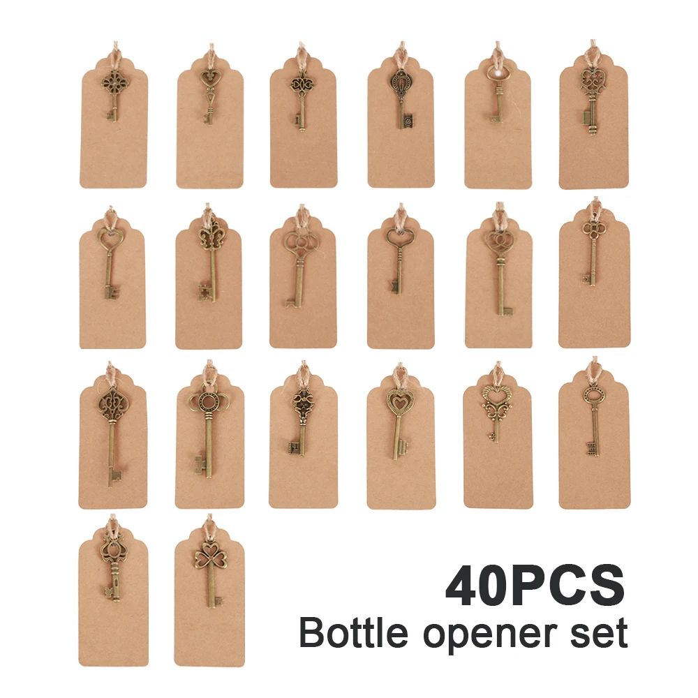 Skeleton Key Bottle Openers Metal Alloy | Set of 40 Pack with Personalised Sticker Cards | Vintage Wedding Favours 6