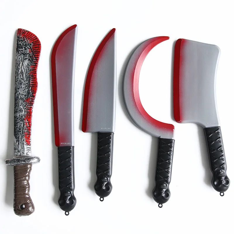 Bloody Machete Halloween Prop Knife | Oversized Curved Blade Costume Accessory | Lightweight Plastic Build, Horror Party Decor 6