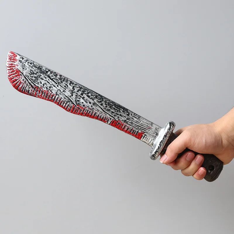 Bloody Machete Halloween Prop Knife | Oversized Curved Blade Costume Accessory | Lightweight Plastic Build, Horror Party Decor 11