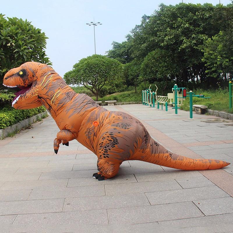 Inflatable T-Rex Dinosaur Costume for Halloween | Fan-Powered Design with Gloves Included | Lightweight Polyester 3