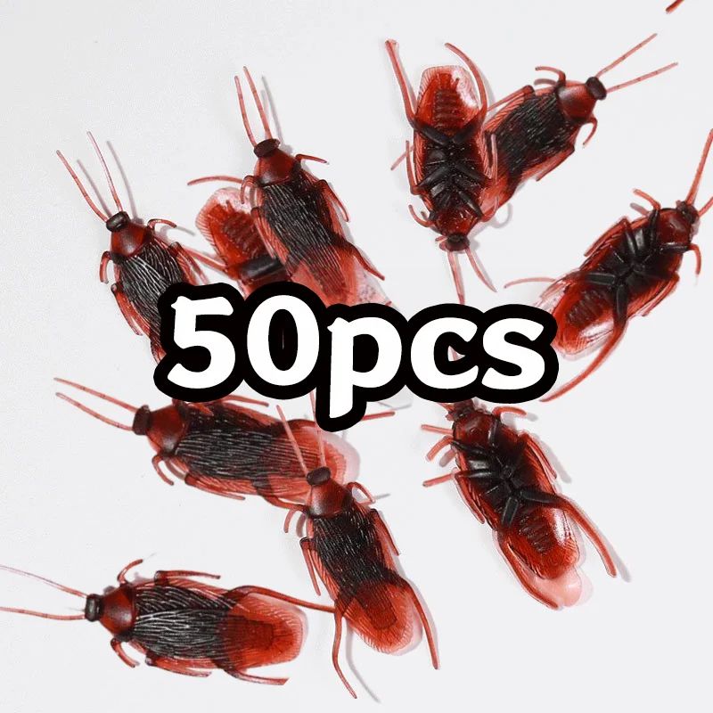 Fake Cockroach Prank Toys for Halloween & Party Pranks | 50-Piece Set, Lifelike Detail | Reusable Novelty Bugs 8