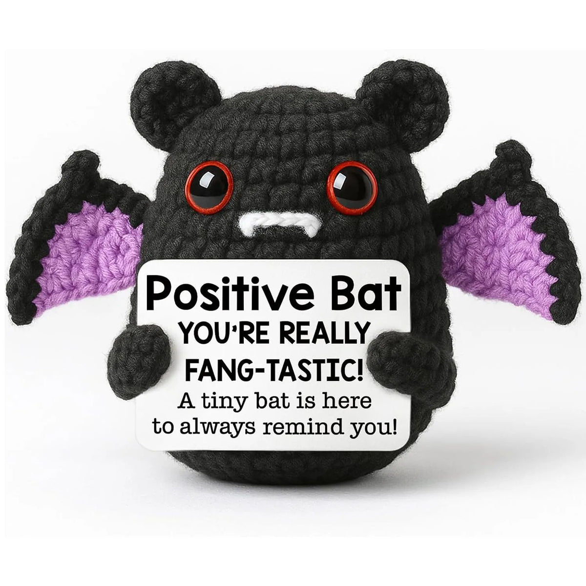 Crochet Bat Doll Halloween Decor | Includes Encouragement Card | Knitted Design for Desk, Shelf or Room Display 1
