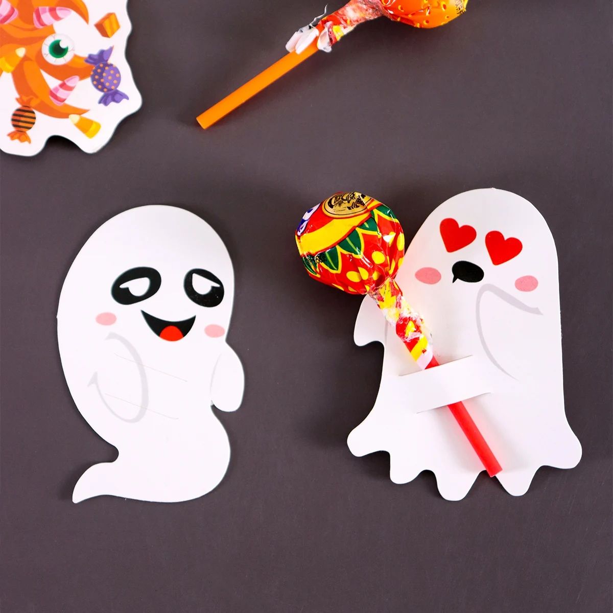 Ghost Halloween Lollipop Holders | 48-Piece Paper Party Favours | Ready-Made Trick-or-Treat Candy Wrapping Set 3