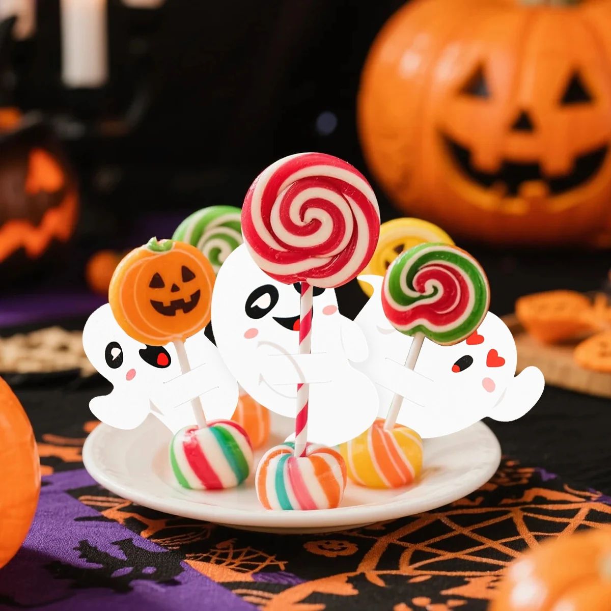 Ghost Halloween Lollipop Holders | 48-Piece Paper Party Favours | Ready-Made Trick-or-Treat Candy Wrapping Set 5