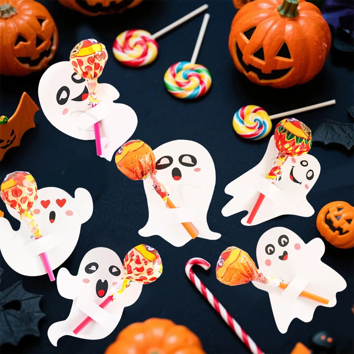 Ghost Halloween Lollipop Holders | 48-Piece Paper Party Favours | Ready-Made Trick-or-Treat Candy Wrapping Set 6