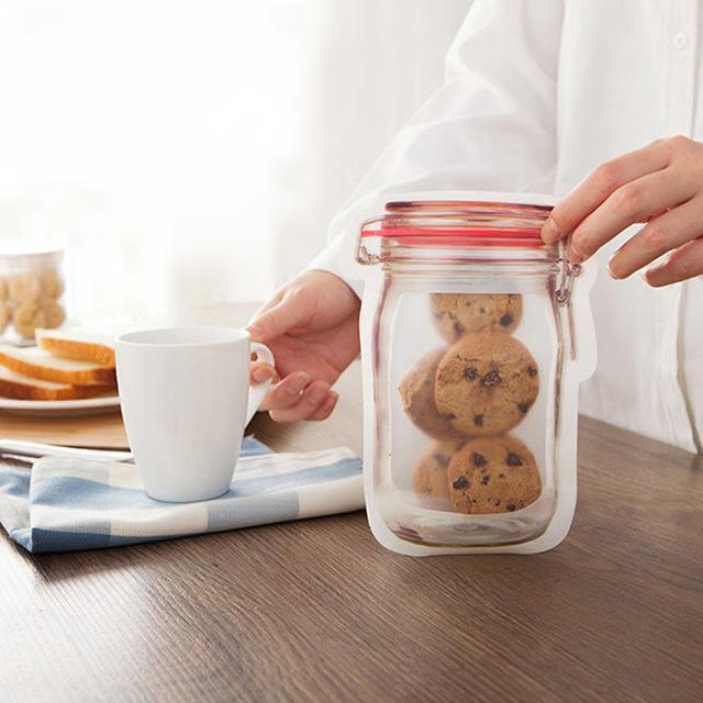 Reusable Storage Bags 10-Pack | Stand-Up Mason Jar Design | Dishwasher-Safe Pantry, Fridge & On-the-Go Snack Storage 5