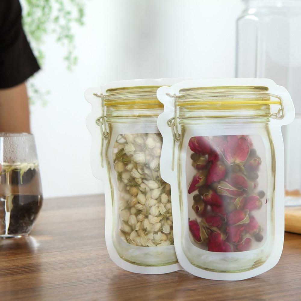 Reusable Storage Bags 10-Pack | Stand-Up Mason Jar Design | Dishwasher-Safe Pantry, Fridge & On-the-Go Snack Storage 6