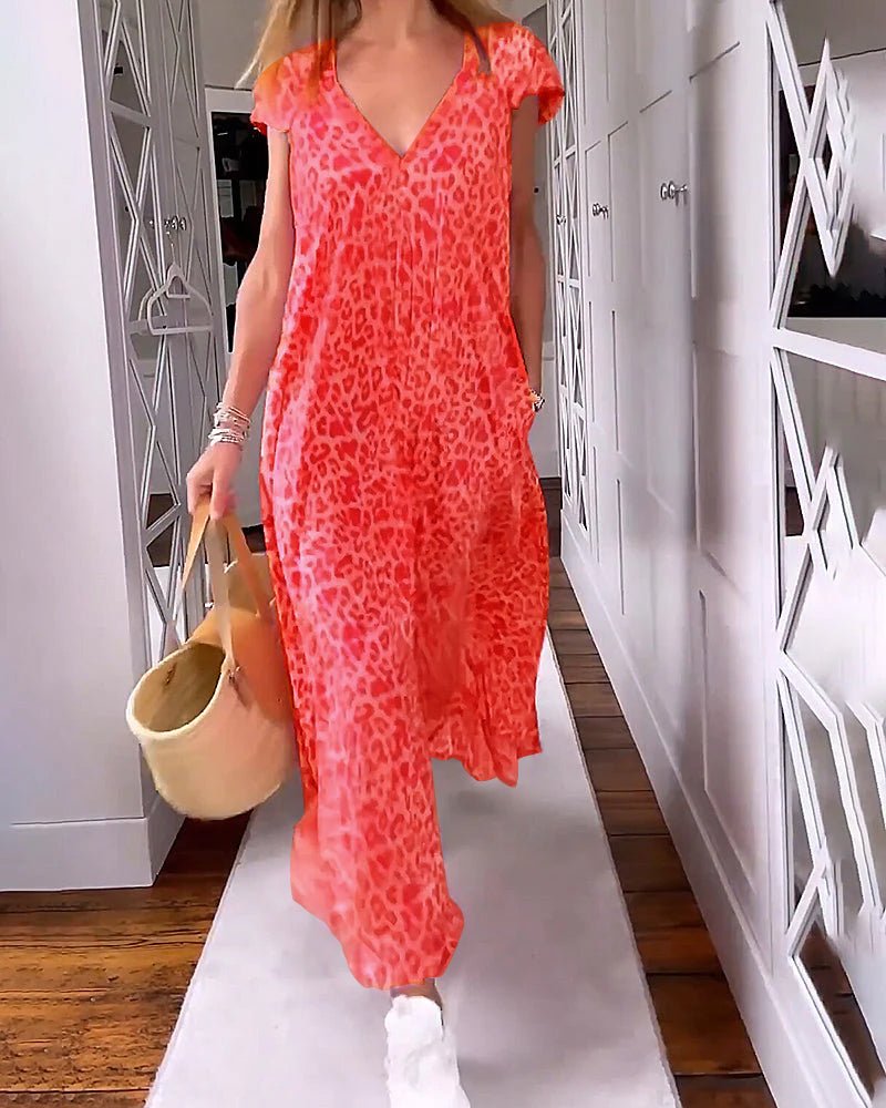 Elysian | Women's V-Neck Maxi Dress with Side Pockets - Flowy Summer Wear in Plus Sizes 6