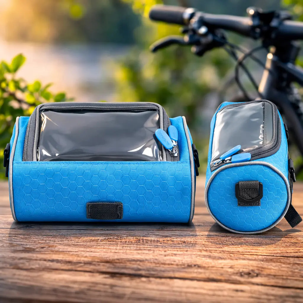 Bike Handlebar Storage Bag | Touchscreen Phone Window, 22 x 12 x 12.5 cm | Waterproof Nylon, Hook-and-Loop Mount 11
