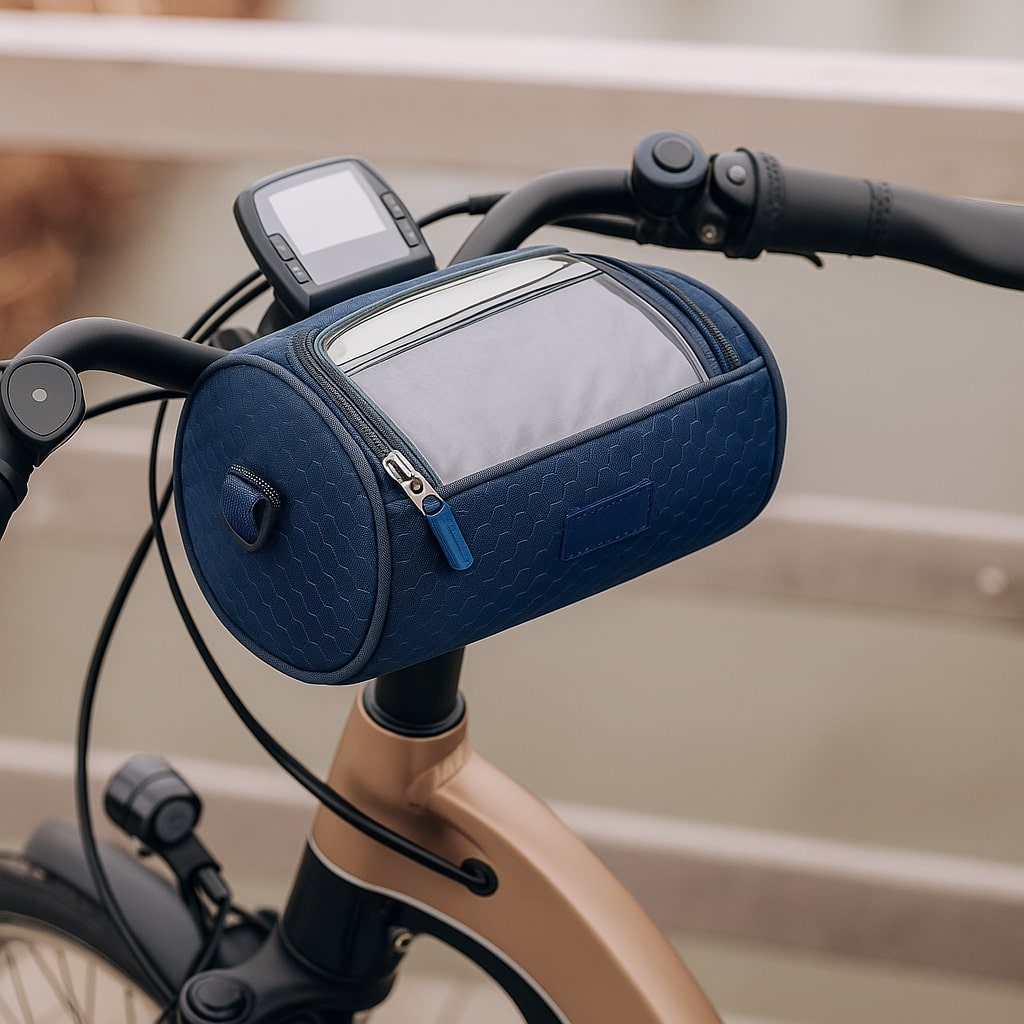 Bike Handlebar Storage Bag | Touchscreen Phone Window, 22 x 12 x 12.5 cm | Waterproof Nylon, Hook-and-Loop Mount 14