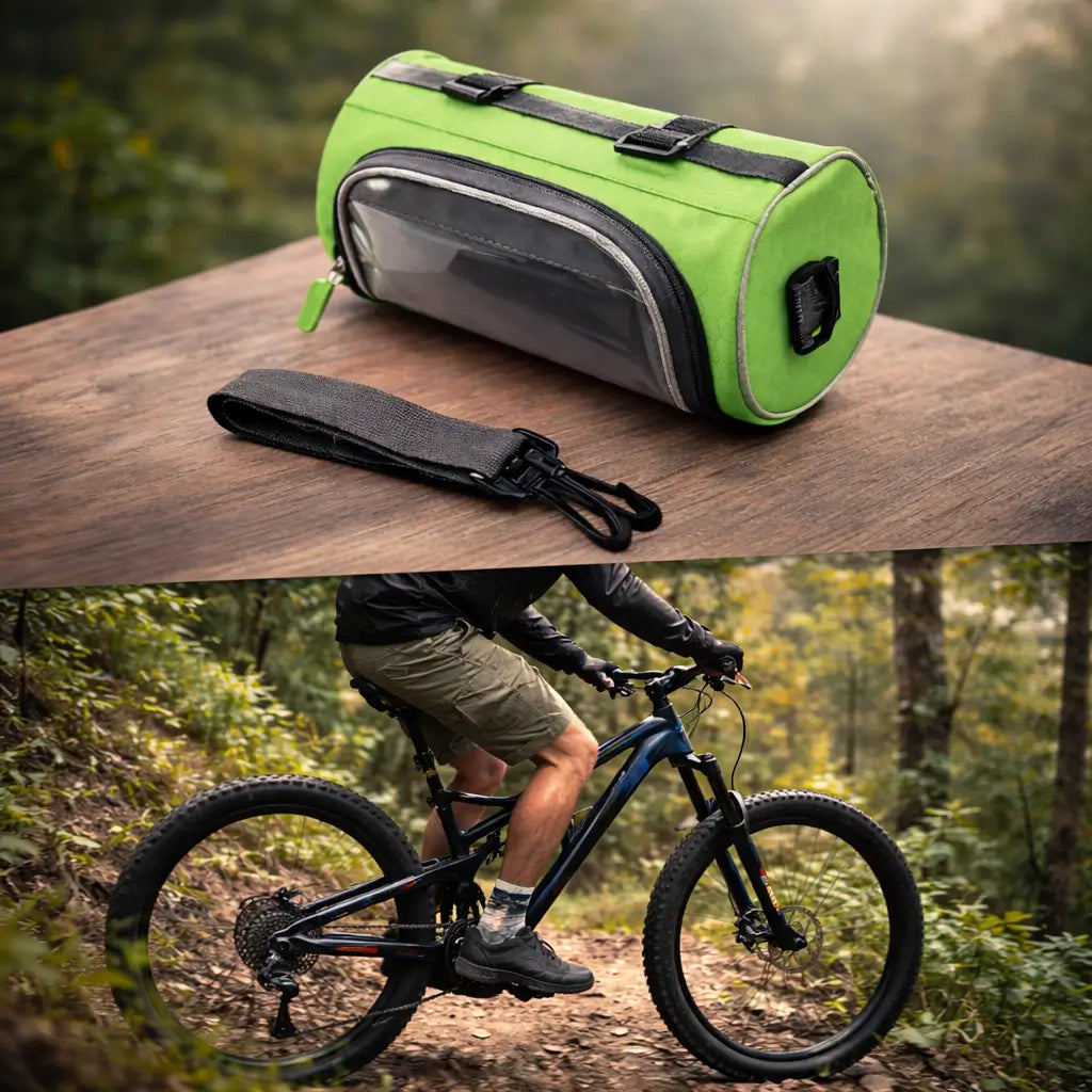 Bike Handlebar Storage Bag | Touchscreen Phone Window, 22 x 12 x 12.5 cm | Waterproof Nylon, Hook-and-Loop Mount 6