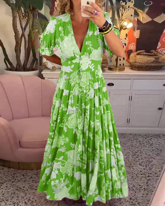 Flowy Maxi Dress | Women's Plus Size Summer Dress with V-Neckline - All-Day Comfort in Multiple Colors 3