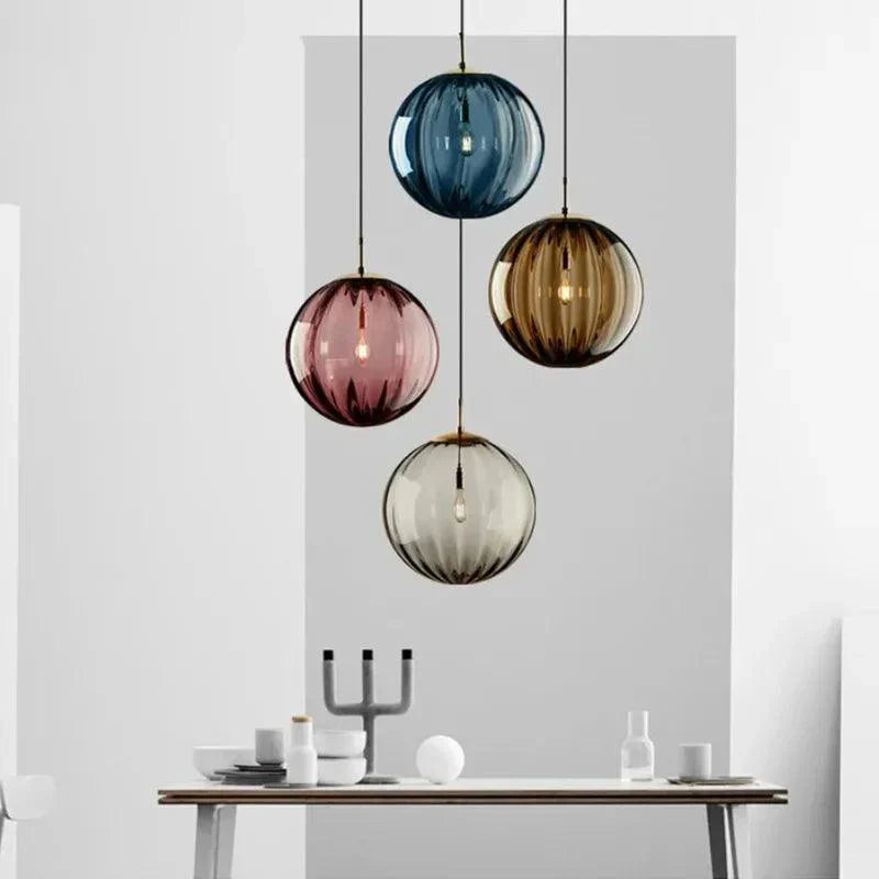 Glass Ball Chandelier, Blown Glass Spheres, 15 cm or 20 cm | Burgundy, Smoke Grey, Brown, Blue | 1.8 m Drop, Postmodern Style 1