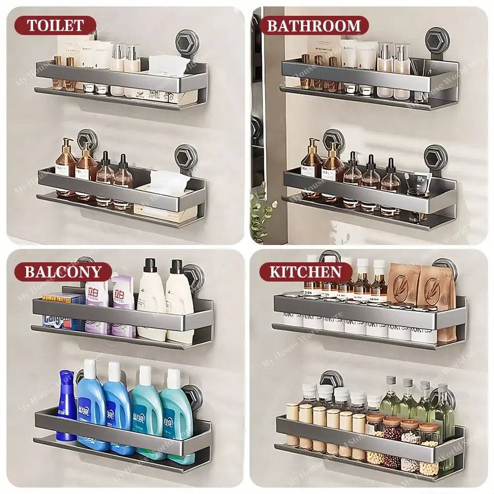 Wall-Mounted Spice Rack Organizer Stainless Steel 30/40/50 cm | Suction Cup No-Drill Mount | Adjustable Kitchen Storage 6