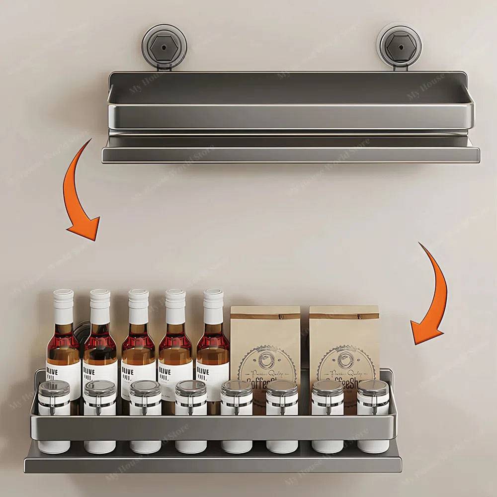 Wall-Mounted Spice Rack Organizer Stainless Steel 30/40/50 cm | Suction Cup No-Drill Mount | Adjustable Kitchen Storage 5
