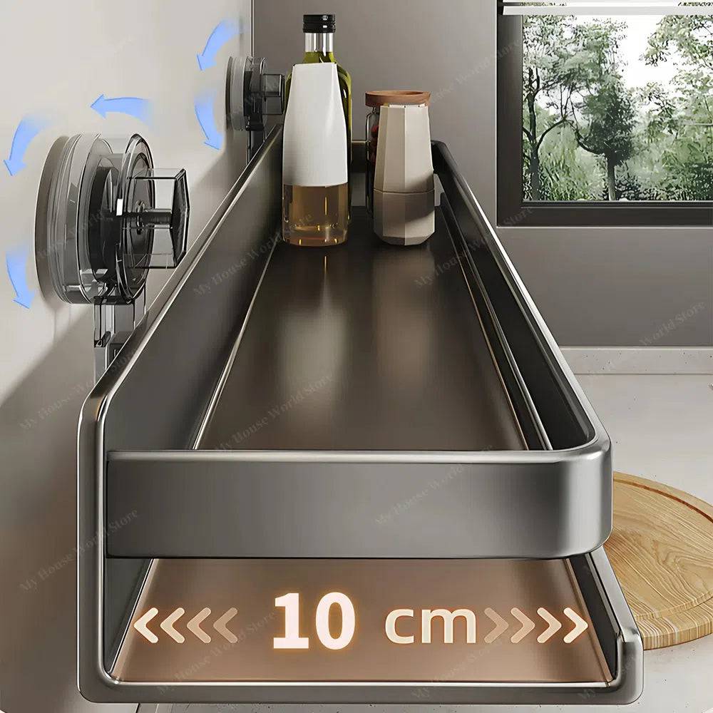 Wall-Mounted Spice Rack Organizer Stainless Steel 30/40/50 cm | Suction Cup No-Drill Mount | Adjustable Kitchen Storage 3