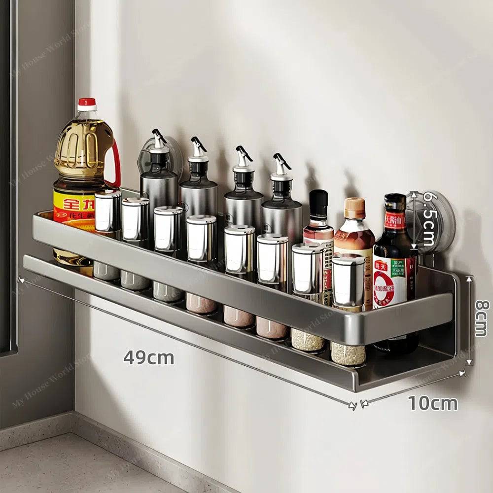 Wall-Mounted Spice Rack Organizer Stainless Steel 30/40/50 cm | Suction Cup No-Drill Mount | Adjustable Kitchen Storage 9