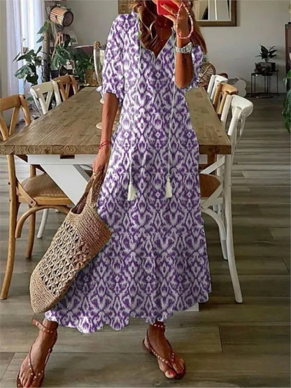 Women's Dress – Boho Vintage Summer Dress, Lightweight 100% Cotton, Knee-Length