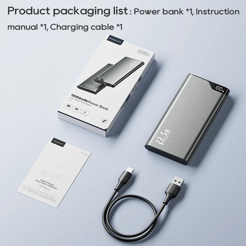 Power Bank with 4 Built-In Cables | 10000mAh PD3.0 & QC3.0 Fast Charging | Foldable Portable Charger, Compact Metal Shell 5