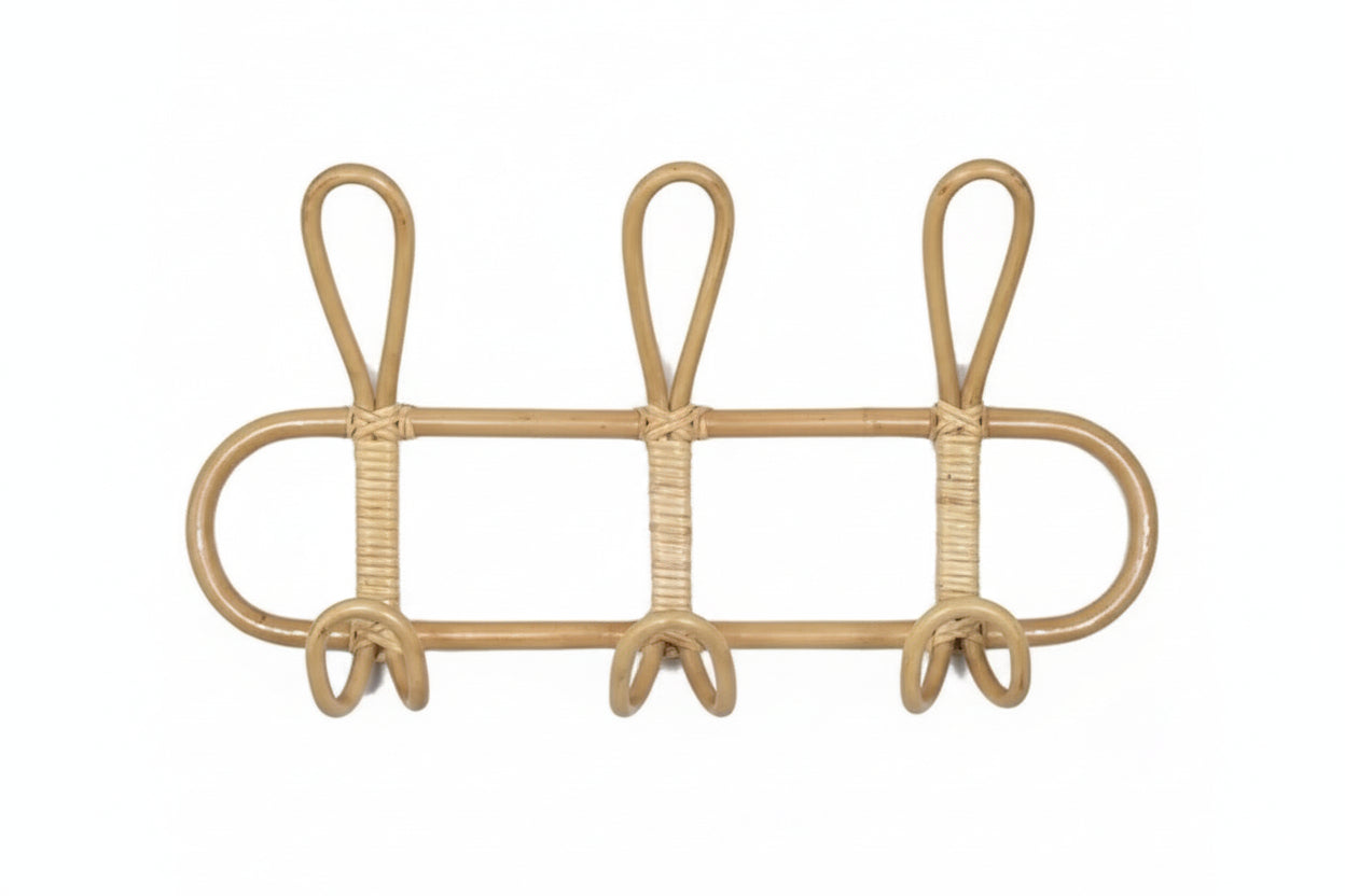 Retro Rattan | Coat Hooks for Wall - 5 Sturdy Hangers with Bohemian Design