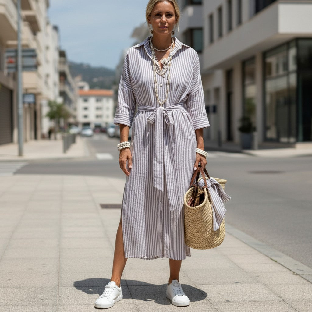 ChicStyle | Women's Dress - Loose-Fit Shirt with Asymmetrical Hem