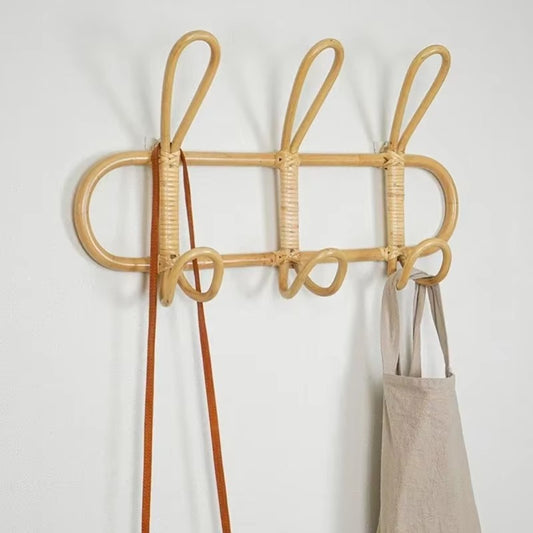 Retro Rattan | Coat Hooks for Wall - 5 Sturdy Hangers with Bohemian Design