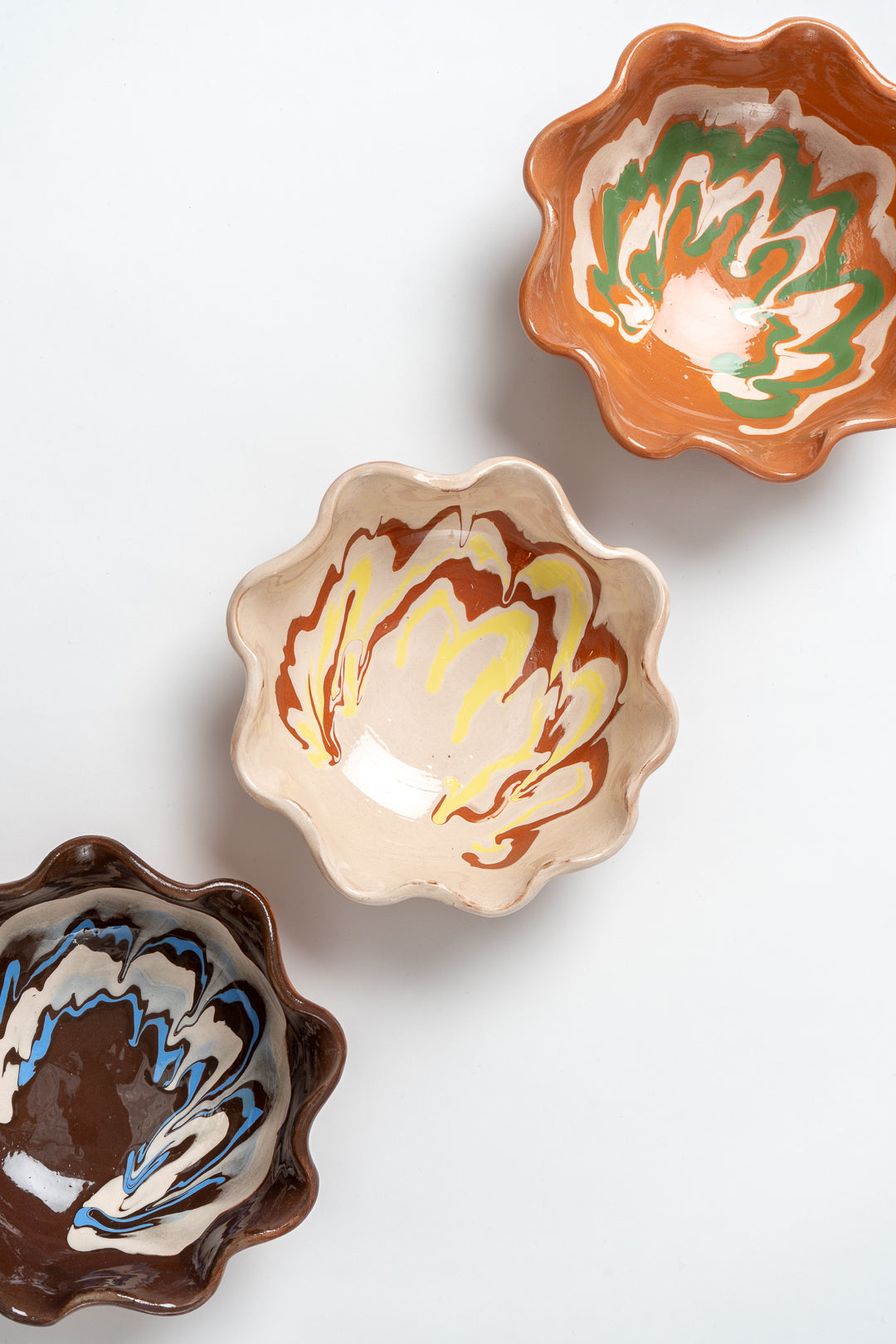 Marbled Ceramic Bowl Handmade | Frill Edge Design, Hand Painted Glaze | Food Safe, Ideal for Snacks, Dips and Gifts 17