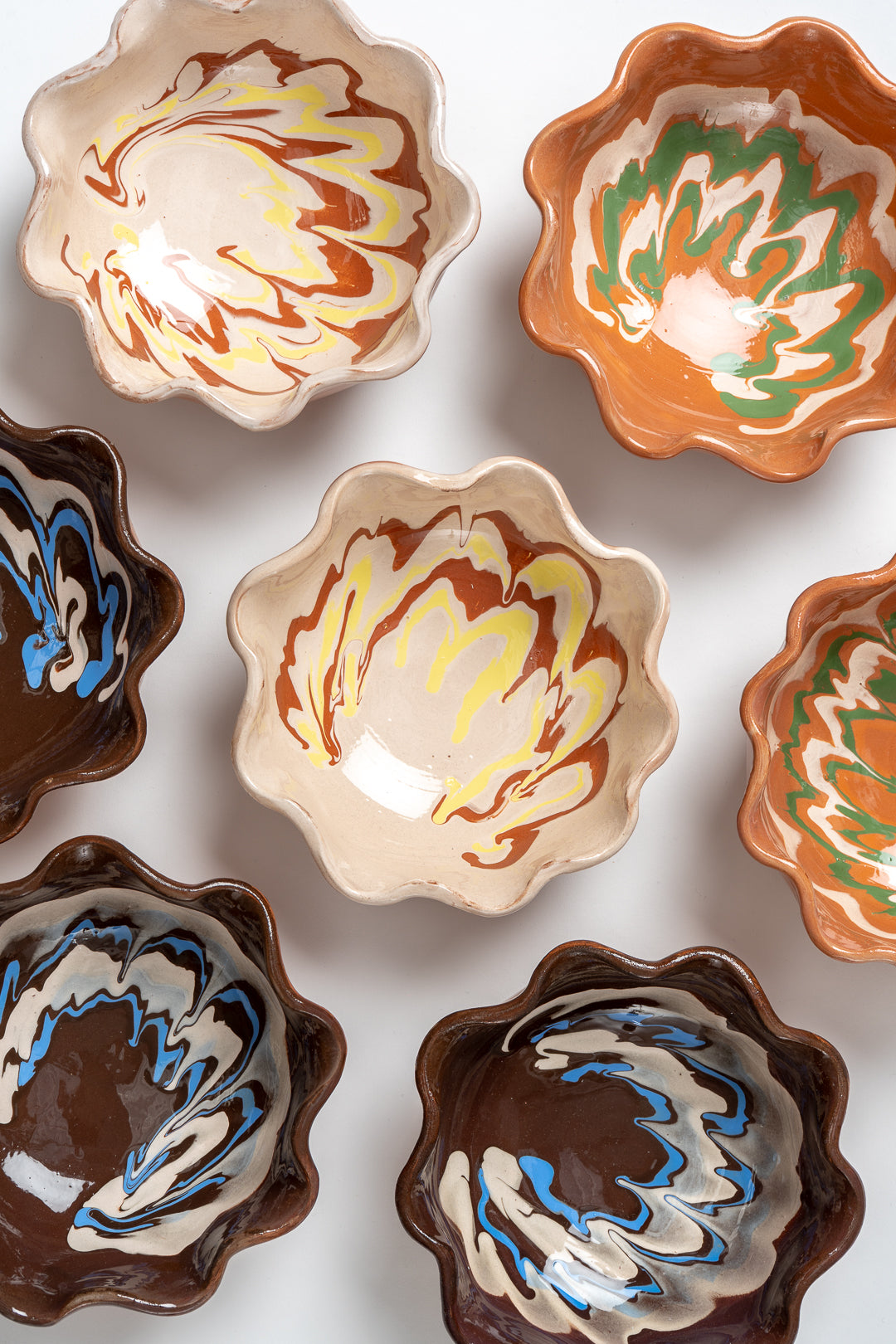 Marbled Ceramic Bowl Handmade | Frill Edge Design, Hand Painted Glaze | Food Safe, Ideal for Snacks, Dips and Gifts 16