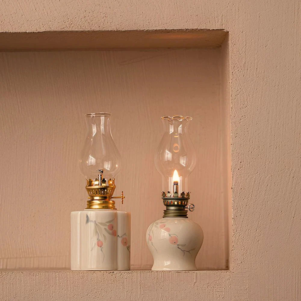 Ceramic Oil Lantern with Glass Shade, 18 cm | Adjustable Wick Flame, Bud or Classic Shape | Windproof Ambient Lighting 10