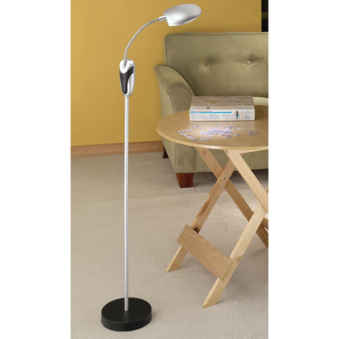Cordless LED Floor Lamp | Battery Powered, Flexible Neck | Aluminium/Plastic, 131 cm, 16 LED Bulbs, 100,000 Hour Lifespan 1