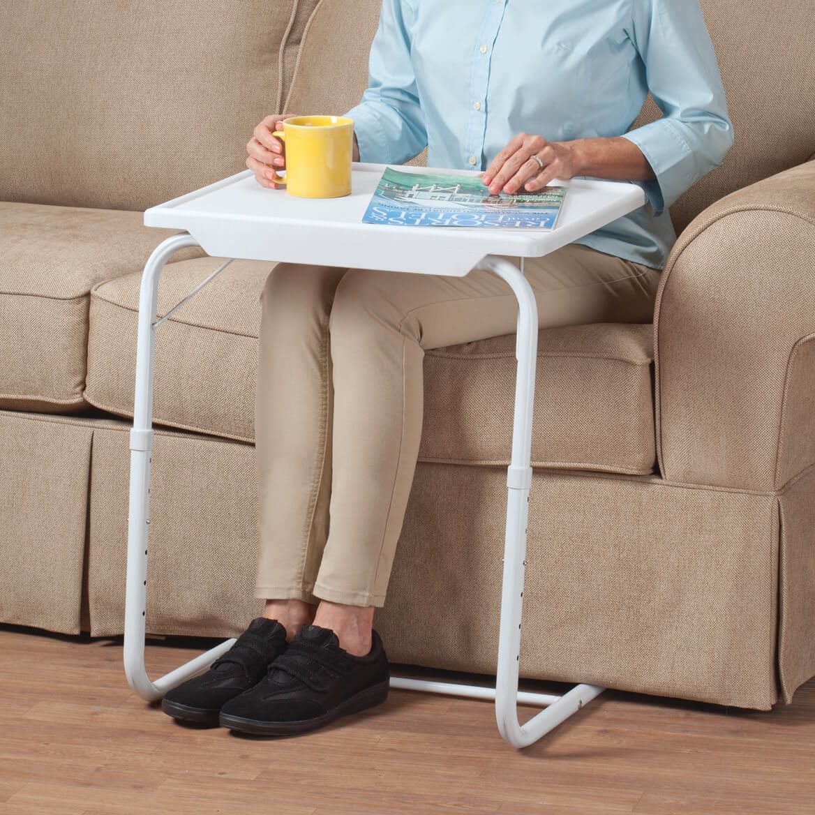Adjustable Tray Table with 6 Heights & 3 Angles | Plastic Tray, Steel Frame, 66 cm Tall | Folds Flat, Holds 13.6 kg 1