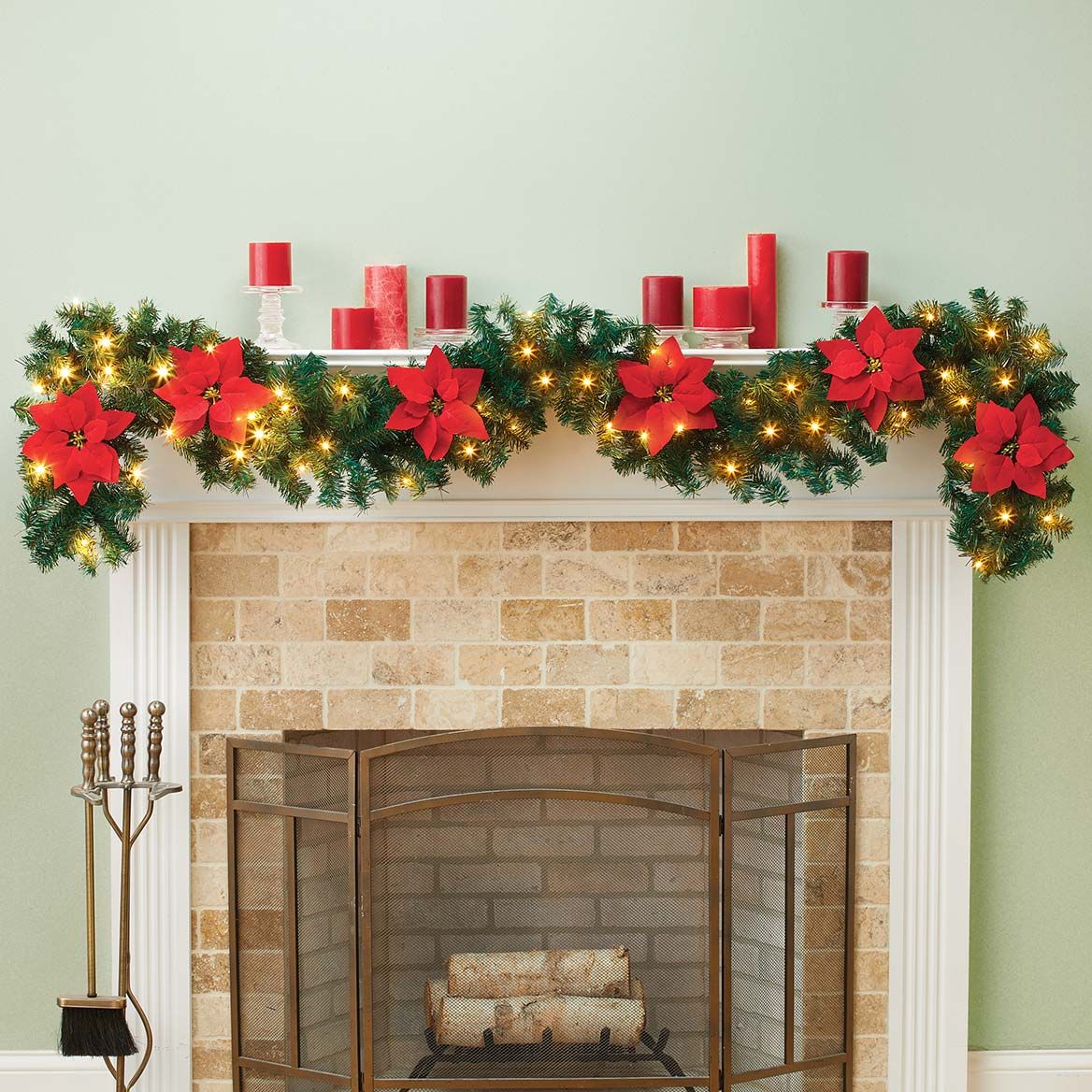 Lighted Poinsettia Garland Christmas Decor | 274 cm Long, 30 cm Wide | Warm White LED Lights, Battery Powered, Plastic 1