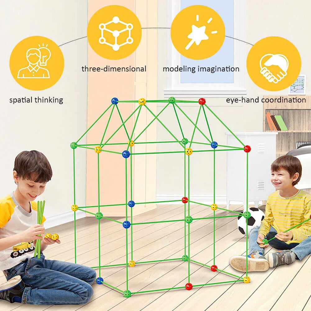 Kids Building Fort Kit 72 or 144 Pieces | Connectors, Rods and Play Tent | Screen-Free STEM Construction Toy for Indoor Forts 4