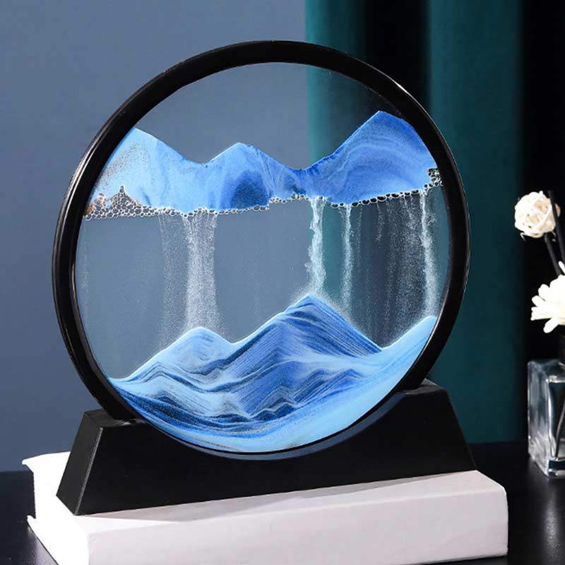 3D Sand Hourglass Timer | Circular Glass with Rotating Base | Moving Dune Landscape, Desk and Office Decor Gift 2