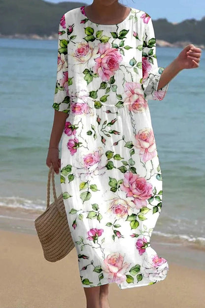 Floral Elegance | Women's A-Line Maxi Dress with Long Sleeves - Lightweight Comfort for Every Occasion 1